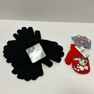 4 pair Kids and 1 Paw Patrol Mitten 4 Black  Pairs and 1 Paw Patrol Mitton New